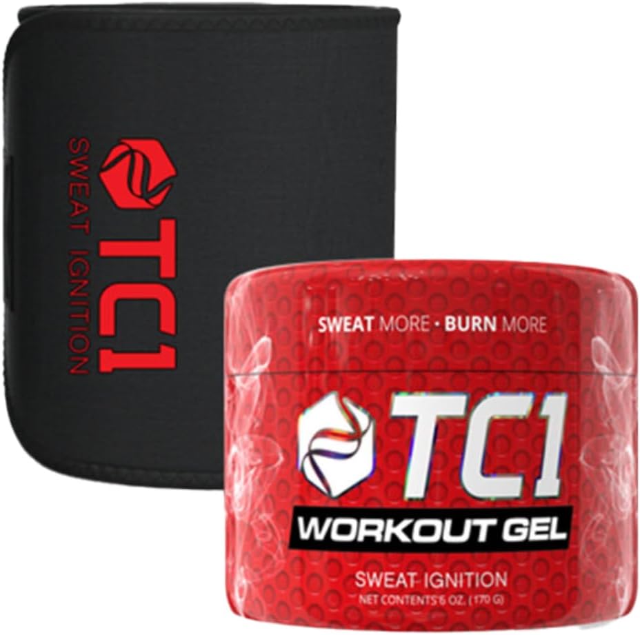 TC1 Pot více Bundle zahrnuje Pravidelné velikosti potní pás a Topical Sweat Gel cvičení Enhancer s Capsaicin
