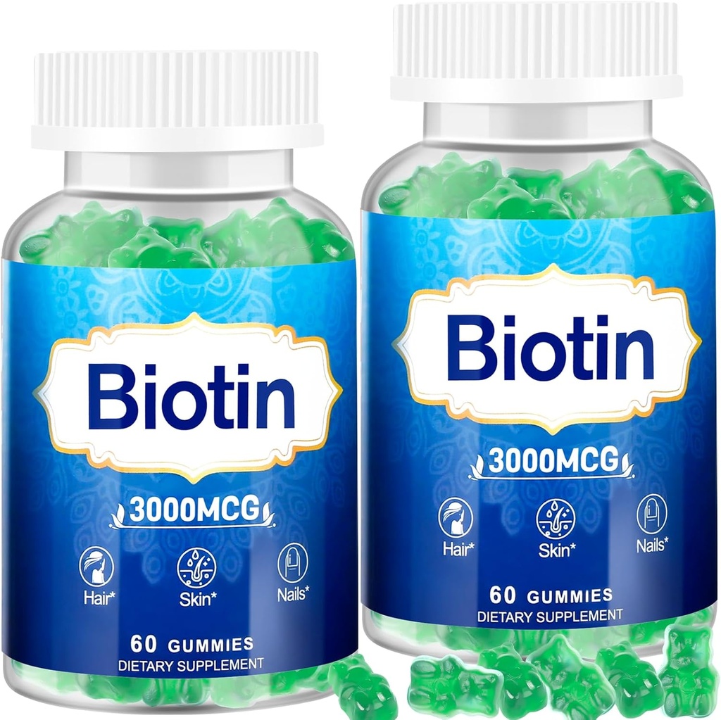 Vlasy Kůže a nehty Gummies, 2 Pack High potency Vlasy Vitamin pro ženy, Muži a děti, Vitamin D & E, B16, B12, Biotin Gummies pro růst vlasů, kůže, a silnější nehty