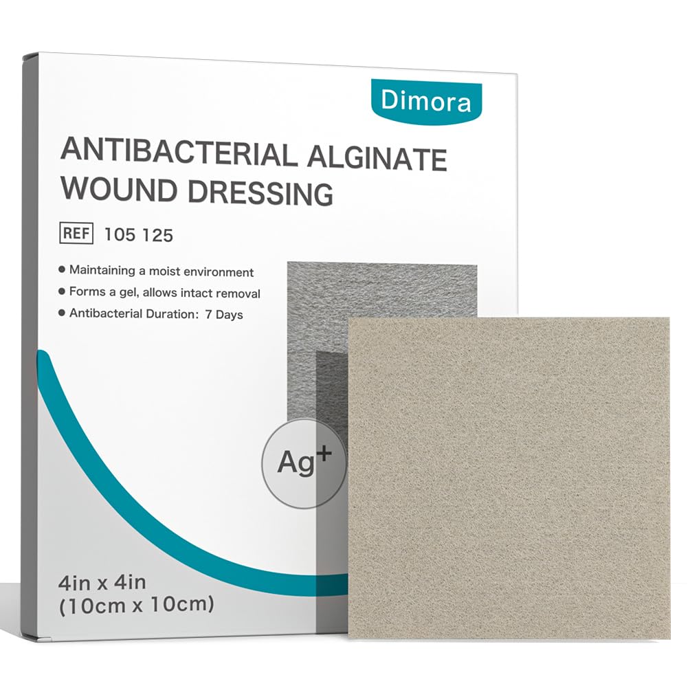 Dimora upgrade stříbrné vápník Alginate zranění dressing - Antibakteriální Non Stick Gáza, Vysoce Absorbent sterilní bandáže Pads, 4 "x 4" Patches 5 Packs