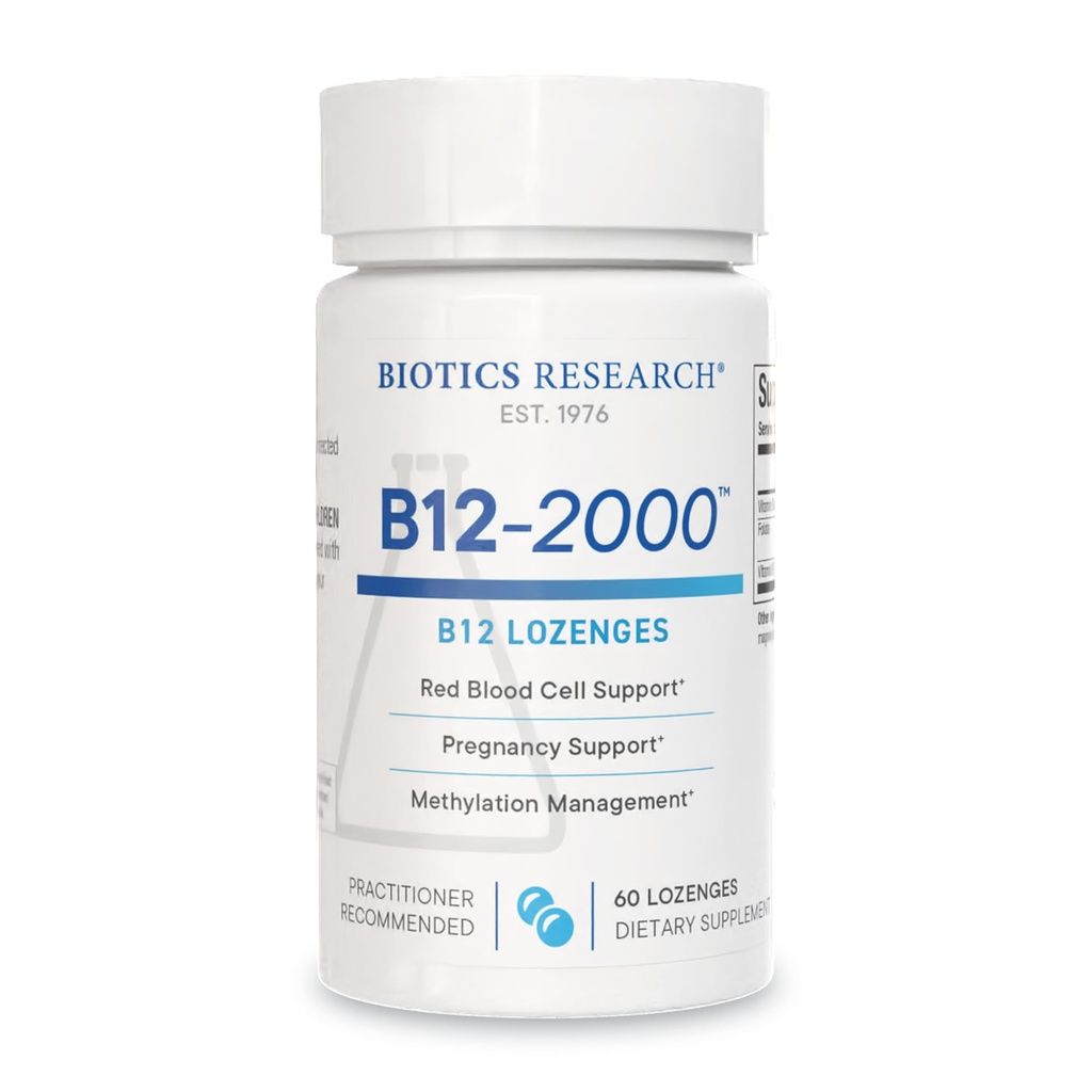 Biotics Research B12-2000 ™ Vitamin B12 2000 mcg, B6, Folate-B12 Sublingual Lozenges, Methylation Supplement, High Potency, Vysoce absorbovatelné, přírodní, Berry Flavor, Rozpustí Easily- 60 Počet