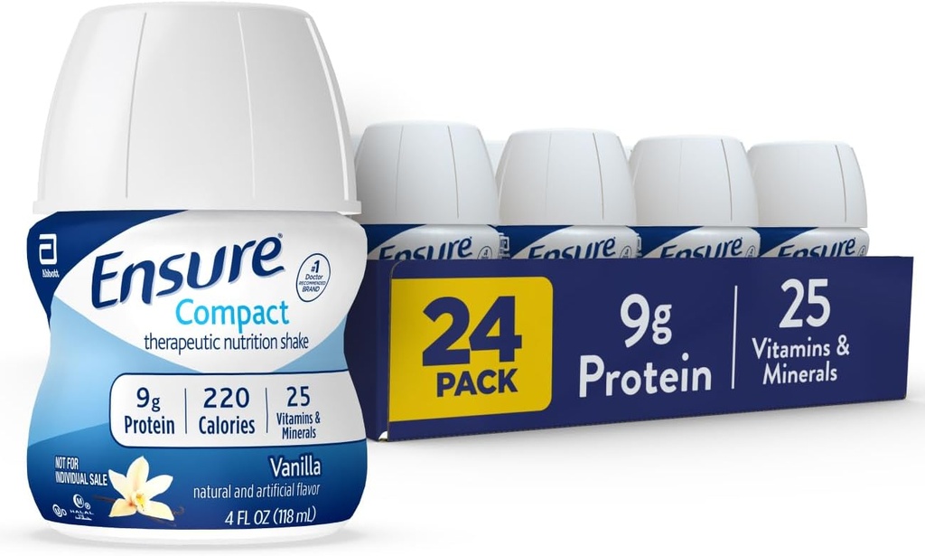 Zajistit Compact Nutrition Shake s 9g proteinu a 25 vitamíny a minerály, Vanilla, 4 fl oz, balení 24