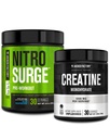 Jacked Factory NITROSURGE Pre Workout dodatek (Blue Raspberry) Creatin Monohydrát prášek 150g pro růst svalů, zvýšená síla, zvýšená energie