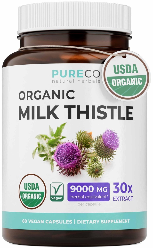 USDA Organic Milk Thistle Kapsle - 80% Silymarin dodatek pro podporu jater - Super Koncentrované 300mg 30: 1 Mléko Thistle Extract Ekvivalent 9,000mg - Mléko Thistle Játra Detox 60 Day Supply