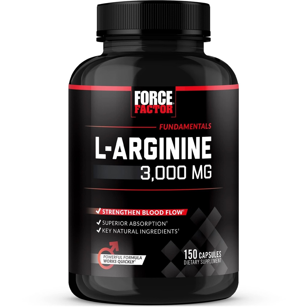 Force faktor L- arginin Nitric Oxide Dodatek s BioPerine na pomoc budování svalů a podporu silnější krevní tok, Cirkulace, Nutrient Dodávka, a čerpadla, L- Arginin 3000mg, 3g, 150 Kapsle