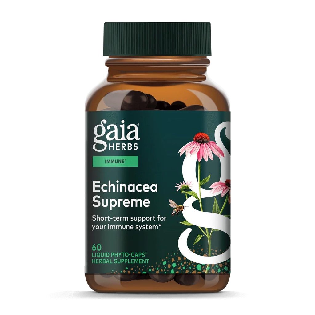 Gaia Herbs Echinacea Supreme - Doplněk pro imunitní podporu - Echinacea Purpurea & Angustifolia Blend pro podporu imunitního systému * - 60 Veganských tekutých fytokapslí (30denní dodávka)