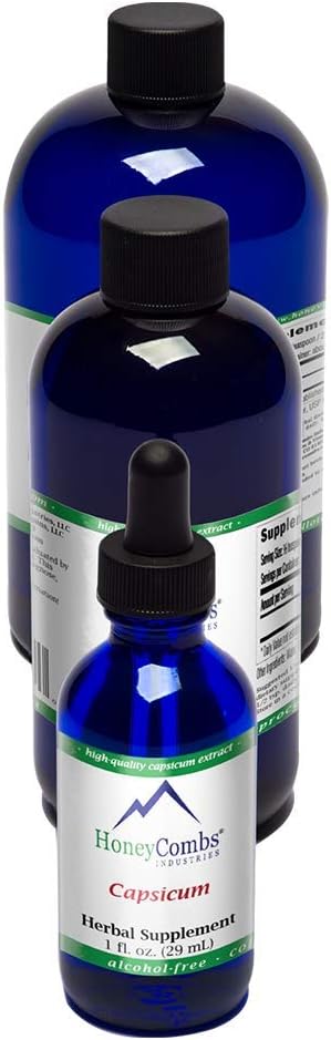 HoneyCombs Liquid Capsicum / Cayenne Pepper dodatek k podpoře krevního toku a srdečního zdraví - Organic Cayenne Pepper Drops - Alcohol- Free, Cold Pressed Cayenne Pepper Organic Liquid, 8 Fl Oz.