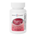 GeriCare vitamin B-12 1000mcg High Potency Tablety, Premium Dietní dodatek pro zvýšení energie, Podpora zdraví mozku, a udržení zdravého nervového systému 100 Počet (balení po 1)