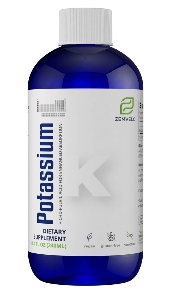Tekutý ionizující draslík Citrát dodatek 124; Draslík Electrolyte CLAS124; Podpora zdravé srdce CLAS124; Zdravé Gut pH Balance CLAS124; Podpora Muscle Health CLAS124; 8oz, 48 Day Supply