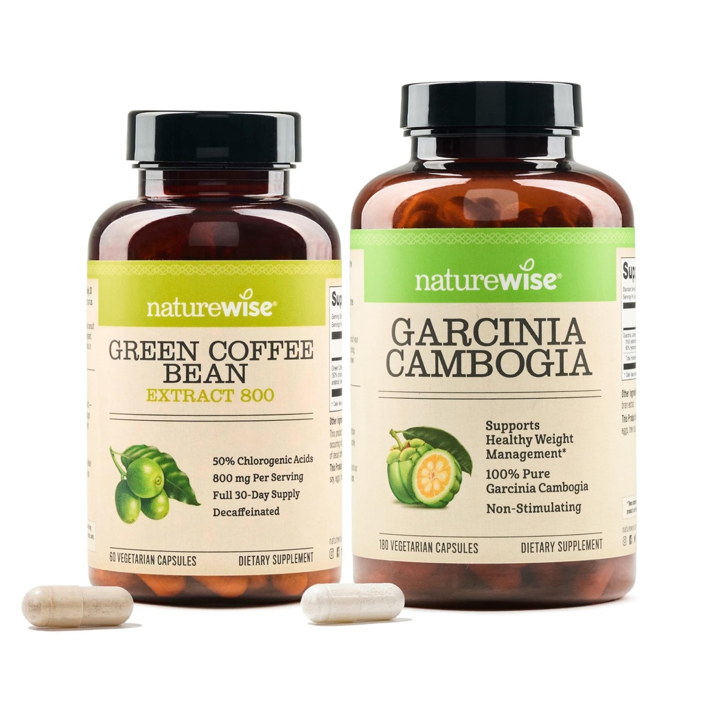NatureWise Green Coffee Bean 800mg a Garcinia Cambogia 180 Kapsle Podpora hmotnosti Cíle