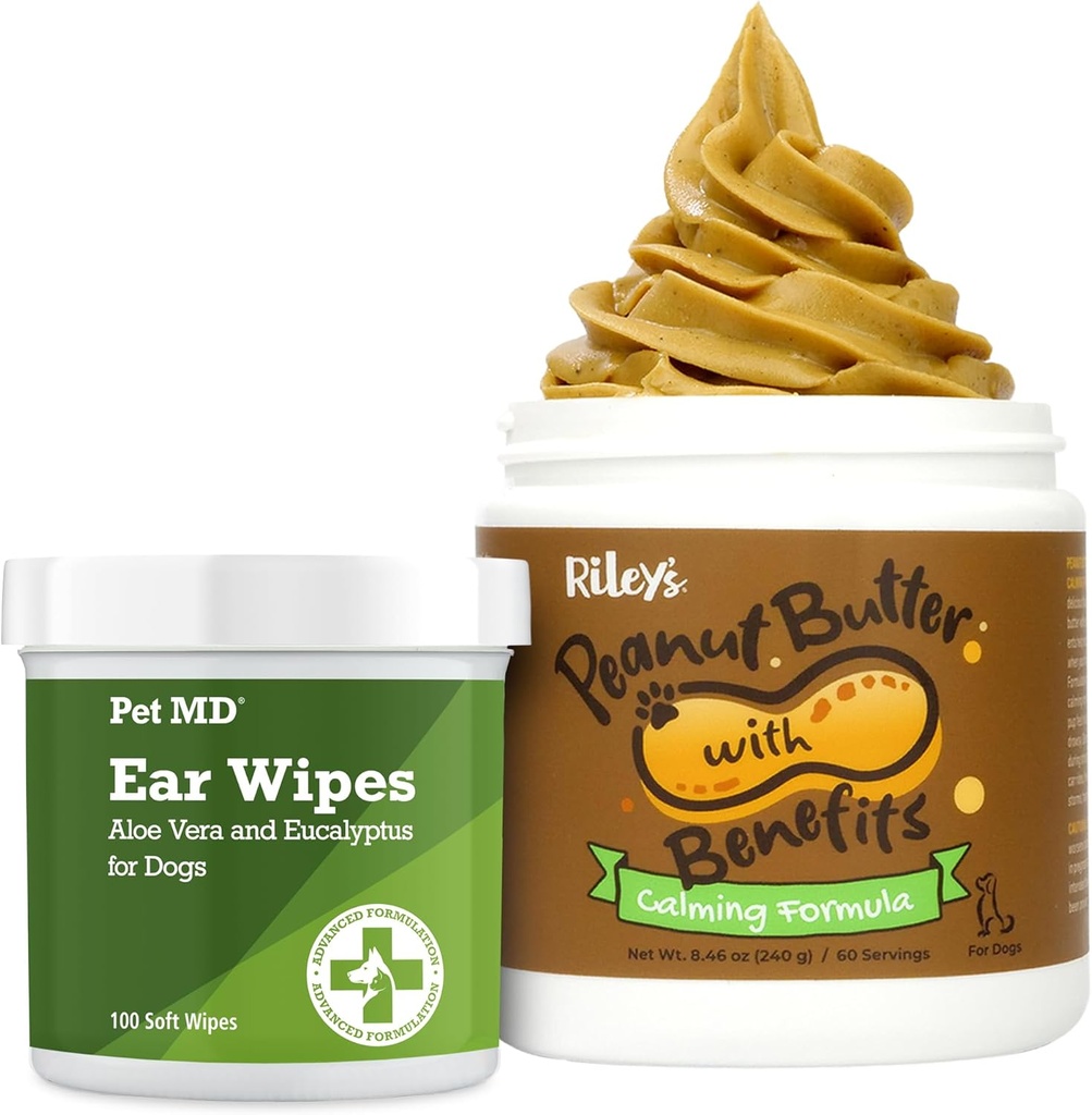 Pet MD Pet Dog Uar Cleaner Wipes + Rileyho uklidňující arašídové máslo pro psy