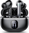 Bezdrátové sluchátka, Bluetooth 5.3 Sluchátka Big Bass Stereo, Ušní Budy s hlukem Cancelling Mic LED displej, v Ušní sluchátka IP7 vodotěsné, 50H Playtime for Sports, černá