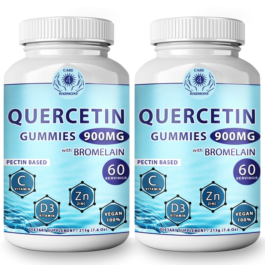 (2 Pack) Quercetin Gummies - Quercetin s bromelainovým vitaminem C + zinkem Vitamin D3 - Žvýkací Quercetin 900mg doplňky - Quercetin pro děti a dospělé (2)