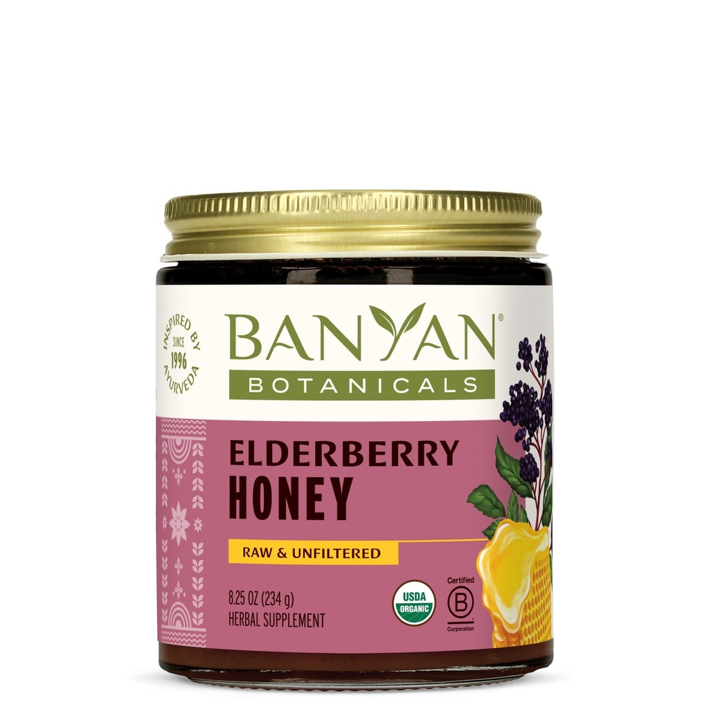Banyan Botanicals Organic Elderberry Honey - Se Sambucus, Amla & Marshmallow Imunitation Support for Kids & Dospělí * - 8.25 Oz - Syrové, nefiltrované, Pollinator- Friendly, Udržitelně sourced, Fair Wild