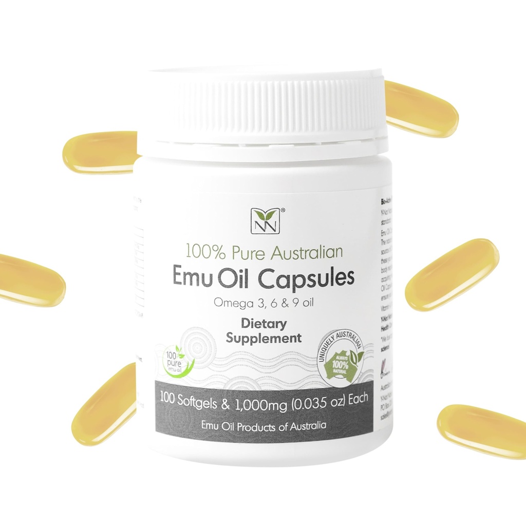Emu Oil Kapsle - Srdce, Vlasy, Metabolismus & Společná podpora Dodatek - Farmaceutický stupeň Emu Oil s CLA, Omegas 3, 6 & 9 s vitamínem K2, A & E od YNOT Natural - 1000mg, 100 Kapsle