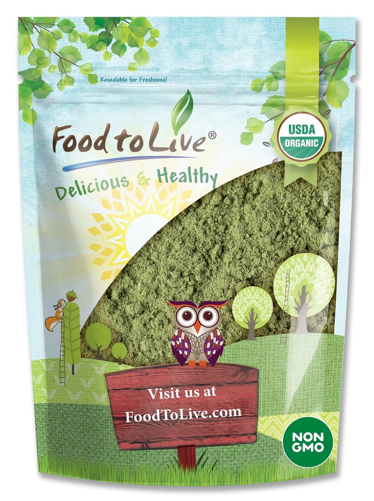 Jídlo pro živé organické Alfalfa Powder, 1,5 liber - Non- GMO, syrové sušené celé mladé listy, Vegan, Skvělé pro pečení, šťavnaté, Smoothies, Shakes, čaj, a nápoje. Dobrý zdroj stravovacích vláken a bílkovin