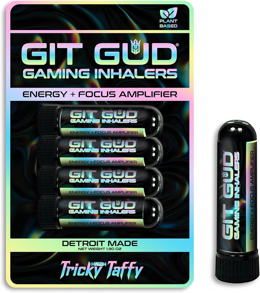 GIT GUD Energy Stick (4 Pack) Konkurenční Zaostřovač, Osvěžující mincovna Aroma, Daily- Use, Přenosné Jednorázové, Tricky Taffy (Taffy Mint)