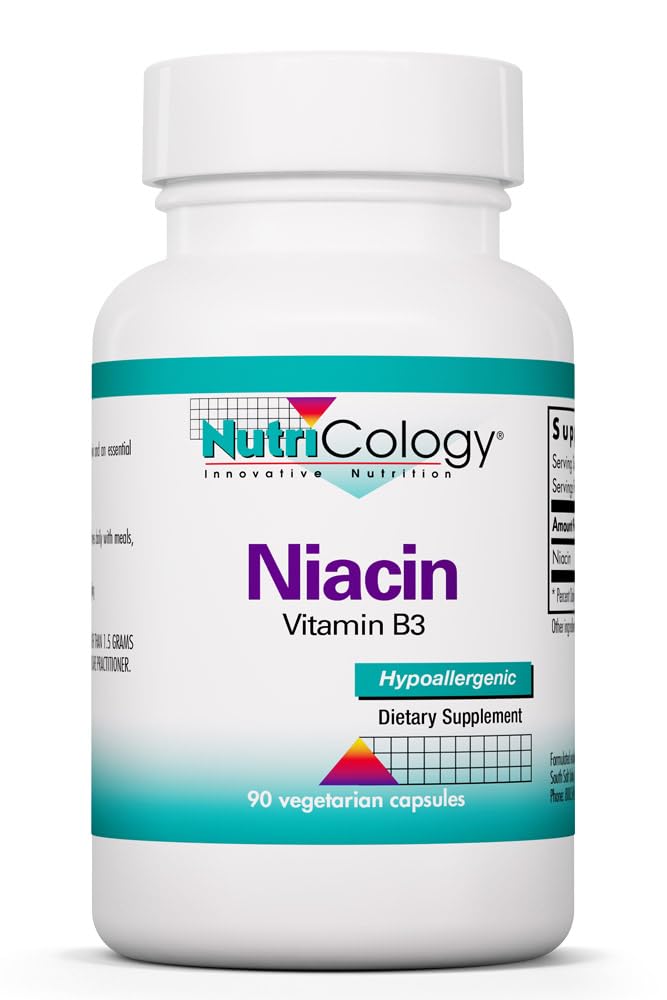 Nutricology Niacin Dodatek - Vitamin B3 pro muže a ženy, Niacin s flush, Nikotinová kyselina, NAD, 250mg Vegetariánské kapsle - 90 Počet