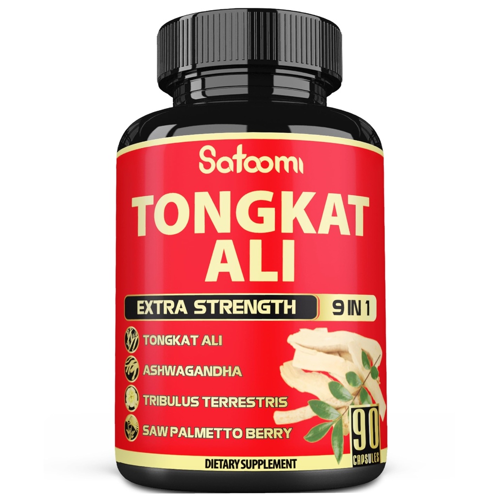 Satoomi 9in1 Tongkat Ali Root Extract - Ashwagandha, Tribulus Terrestris - 90 Kapsle pro 3 měsíce - Podpora síly, energie a zdravé imunity