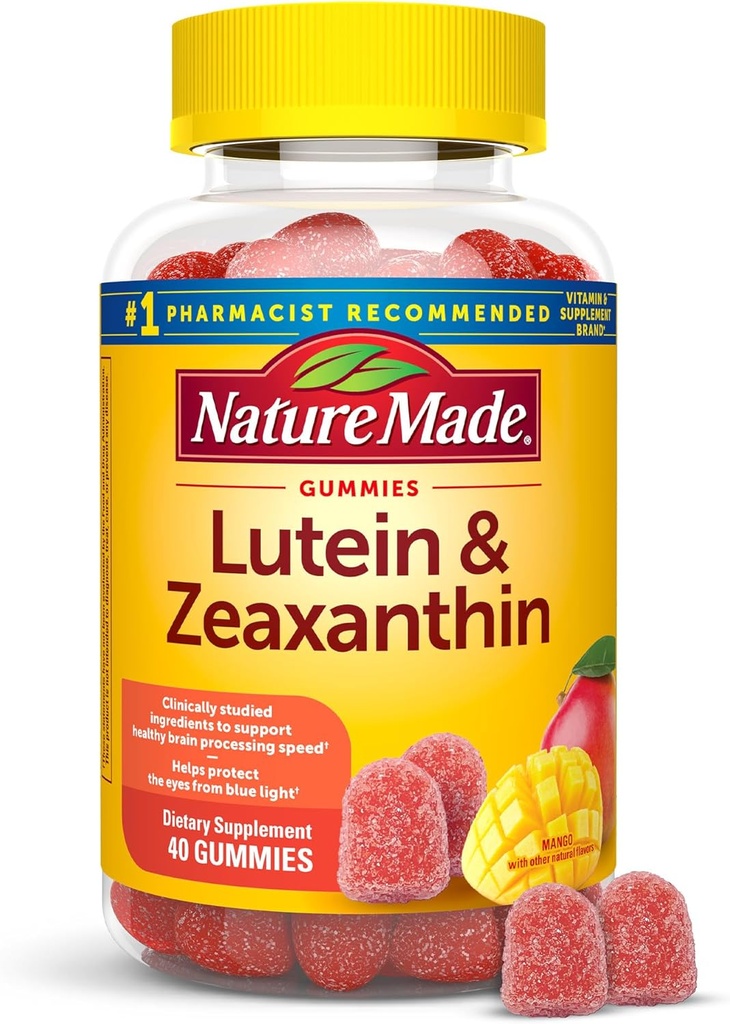 Příroda Made Lutein & Zeaxanthin Gummies, Oko a mozek dodatek, 40 Vegan Gummies, 20 Den Dodávka