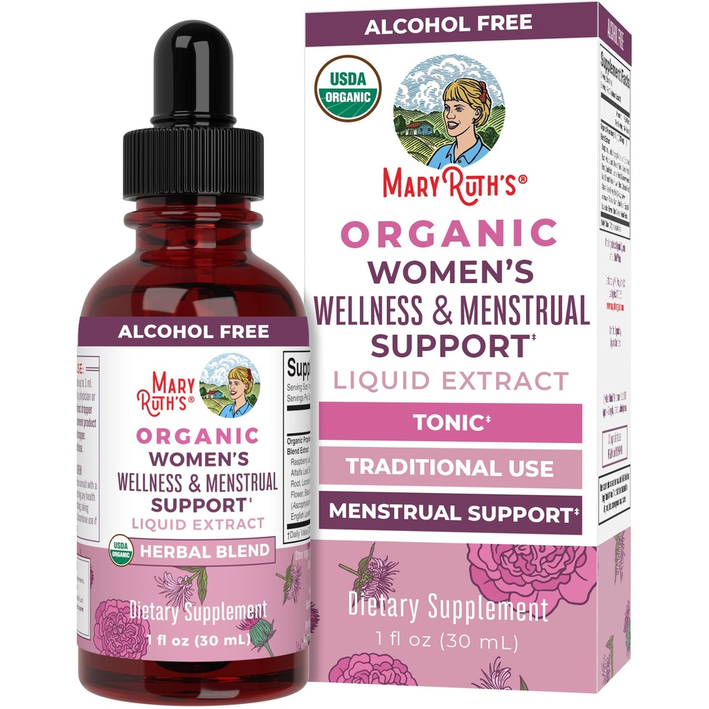 MaryRuth Organics USDA Organic Wellness Liquid Bylinné doplňky CARL 124; Zahrnuje žihadlo, Malina Leaf, Eleuthero Root, Chaste Tree Berry 124; Menstruační podpora CARL 124; Non- GMO, Vegan
