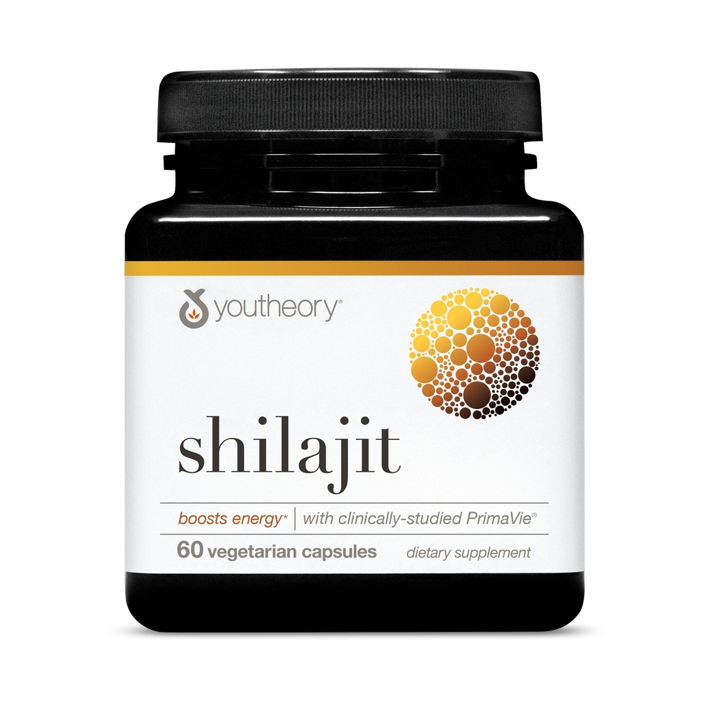 Youtheory Shilajit - 500 mg Shilajit Kapsle - Energetický dodatek - Shilajit Podporuje Stamina & Endurance - Čistý Himalájský Shilajit - Gluten, Dairy & Soy Free - 60 Vegetariánské Kapsle