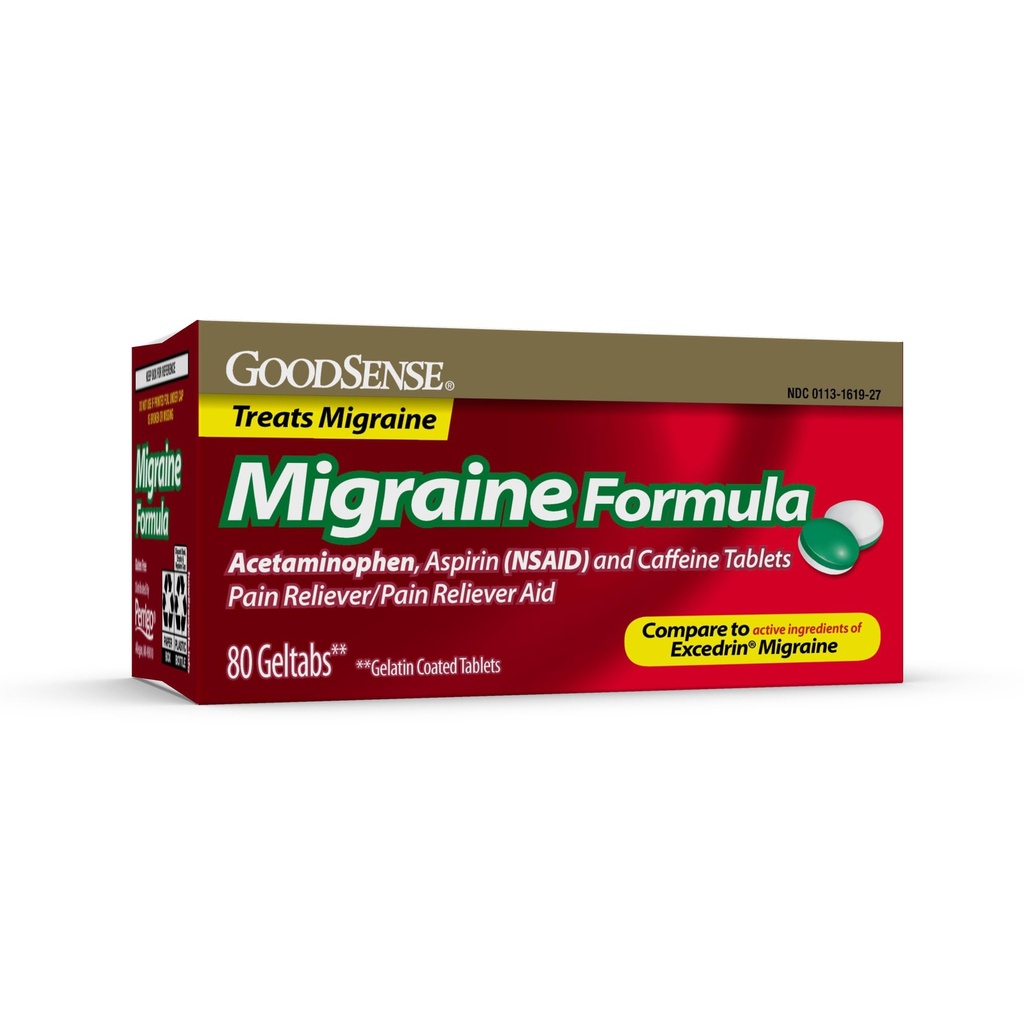 GoodSense Migréna Relief Geltaps, Acetaminophen, Aspirin (NSAID) a kofein, 80 Počet