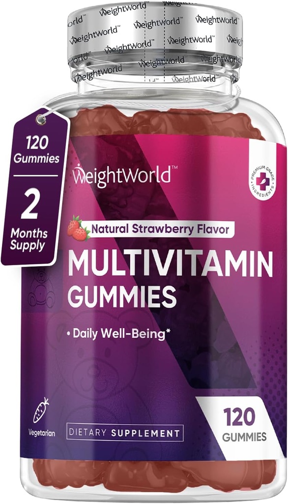 Váhový svět dospělých multivitaminových žvýkaček - 120 mužských gumových multivitaminů s výživou pro denní well- bytí - Vegetariánské ženské gumové vitamíny (2- Month Supply) - Non- GMO, Lactose- Free & gluten- Free