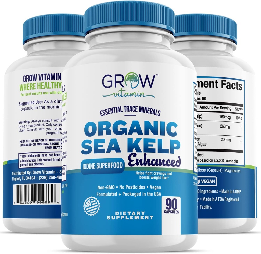 Organic Sea Kelp (Island) Enhanced - Čistá zdravá podpora štítné žlázy přírodní doplněk jódu w / Organic Sea Kelp, Blue- Green Algae & Red Algae - imunitní systém & Metabolismus Podpora - 90 Kapsle