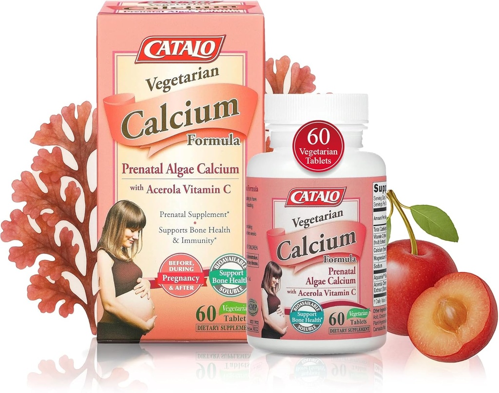 CATALO Vegetariánská vápníková formule, Plant- based Red Algae vápník s přírodním vitaminem C, snadno digest, mineral- bohaté na každodenní výživu, Ideální pro těhotenství a laktace - 90 Tablety