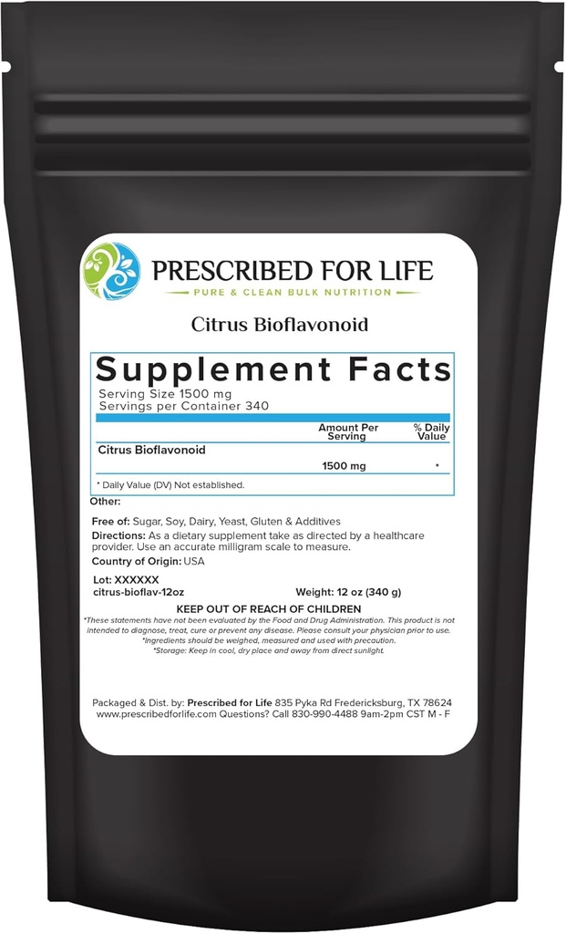 Předepsaný pro život Citrus Bioflavonoidy Powder, čistý práškový Flavonoid Complex for Antioxidant, Circulation, & Ear Health Support (Citrus Limonium, Paradisi, Sinensis) (12oz / 340g)