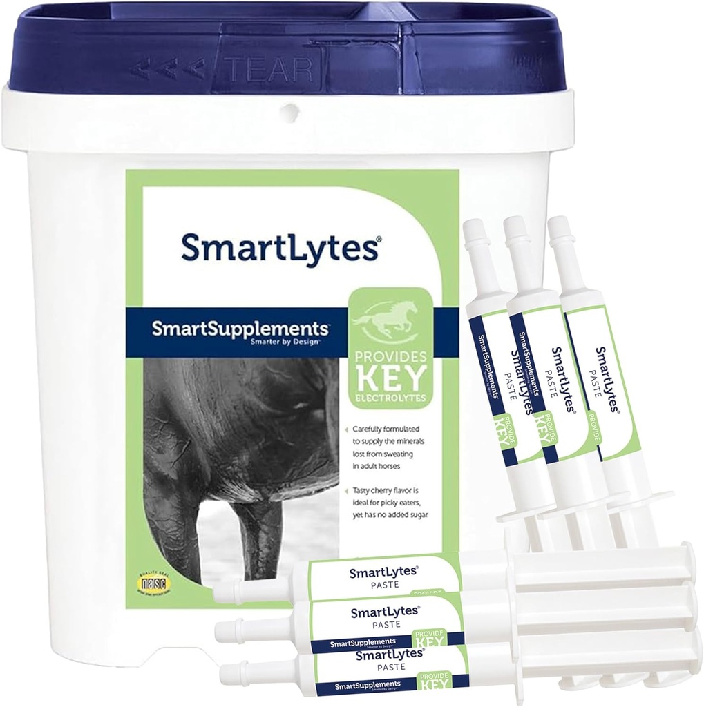 SmartEquine SmartLytes Horse Electrolyte Powder Supplement & SmartLytes Paste Horse Electrolyte Paste 6 Tubes Bundle, Podporuje hydrataci, obnovuje Electrolyty, No Add Sugar