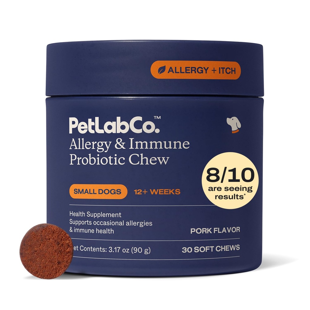 PetLab Co. Alergie & Imunitní Daily Probiotika pro psy. Podporuje kvasinkovou produkci, sezónní alergie, intermitentní svědění, Gut & Digestive Health - 30 Žvýkačky pro malé psy - Balení May Vars