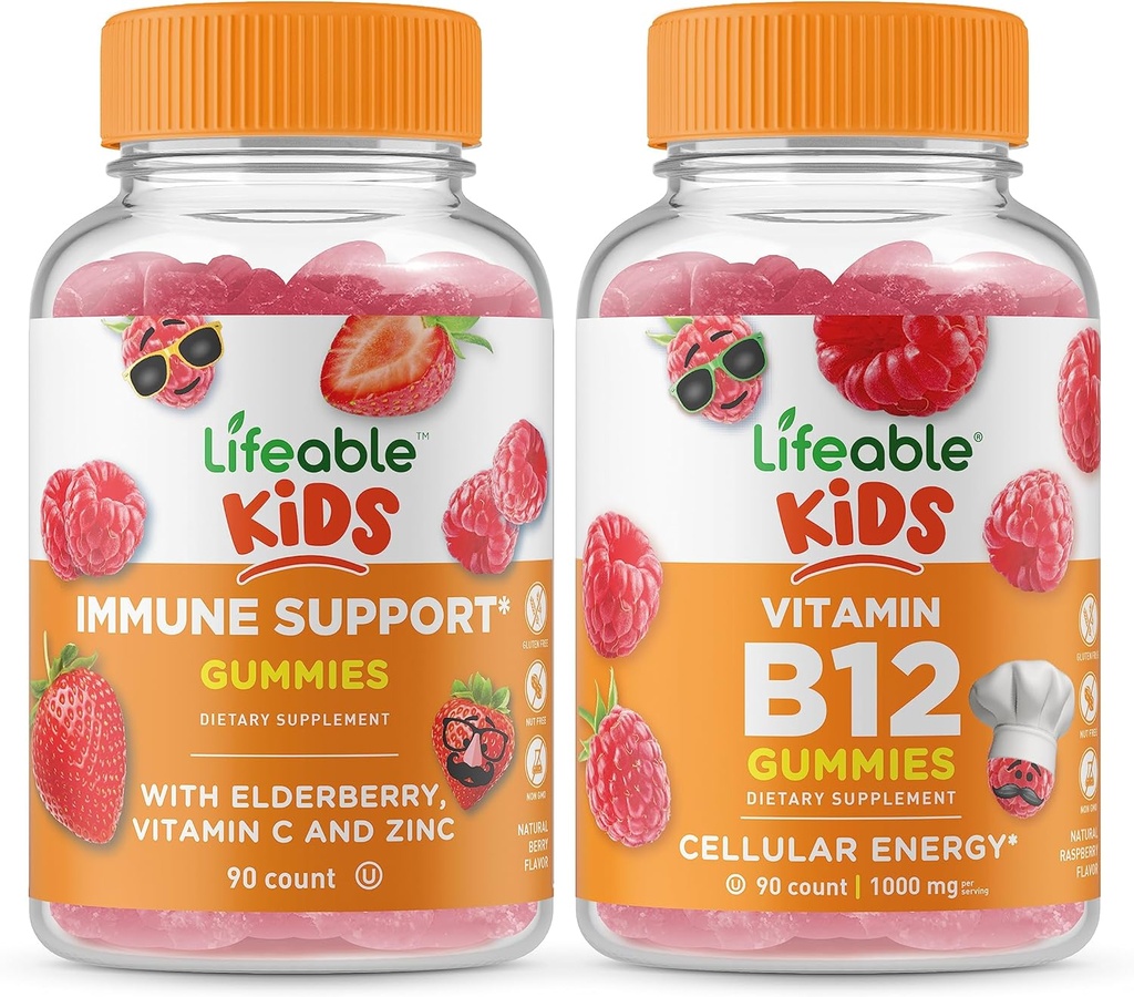 Živé Imunitní Support Kids + Vitamin B12 Kids, Gummies Bundle - Great Ochutnávání, Vitamin dodatek, Lepek zdarma, GMO zdarma, Žvýkací žlab