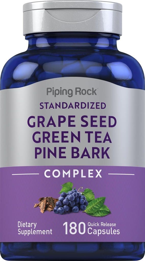 Piping Rock Grape Seed, Green Tea & Pine Bark Komplex 124; 180 Kapsle 124; Standardizované extrakt 124; Non GMO, gluten zdarma dodatek