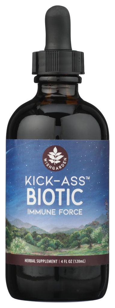 WishGarden Byliny Kick- Ass Biotic Imunitary Hero - Plant- Based Bylinné Biotické Formule s Usnea Lichen, Chmel, Echinacea & Goldenseal, Podporuje zdravé imunitní, Respirační & Lymph systém funkce, 4oz