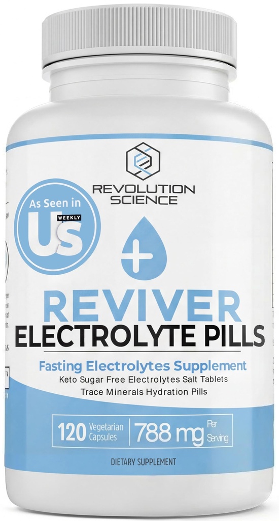 REVIVER Superior Absorpce Electrolyte pilulky - Salt Tablety pro běžce a ladící elektrolyty dodatek, Sugar- Free Salt pilulky pro hydrataci, křeče obrany, Keto Podpora 120, Electrolyte Kapsle