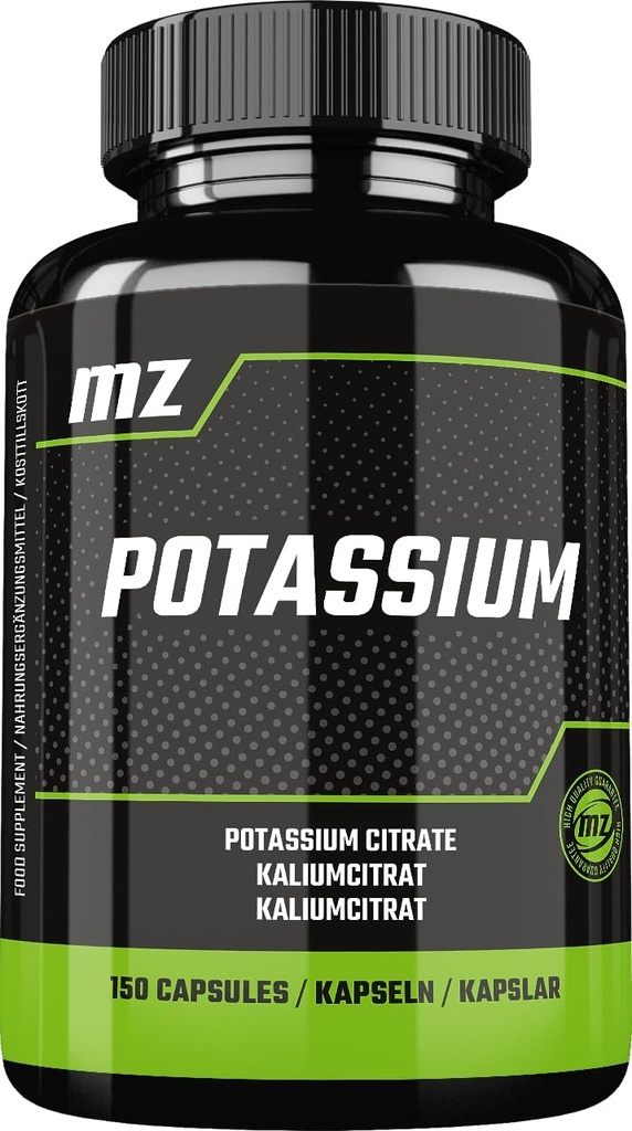 Draslík 365 mg z organické formy Citrát draselný - 150 Vegan Kapsle - 5 měsíců Dodávka - Dietní dodatek k udržení normálního krevního tlaku a svalové funkce - od MZ