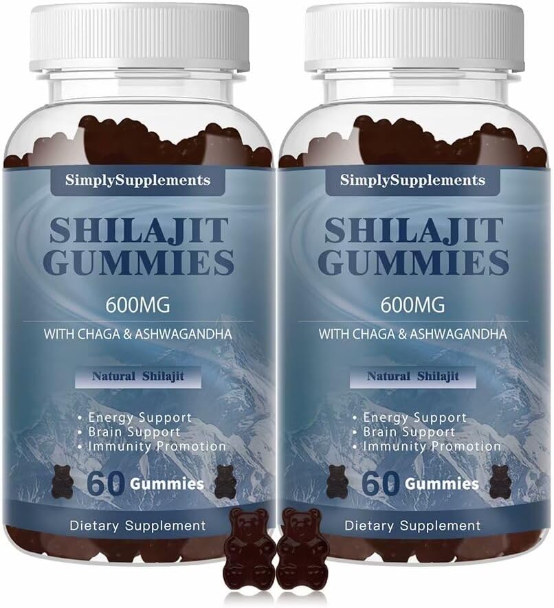 Shilajit Gummies 600mg, Shilajit Supplementary with Trace Minerals & Fulvic Acid for Energy and Immunity Support, Organic Shilajit Resin for Men & Women, Vegan, 60 Gummies (2 Pack)