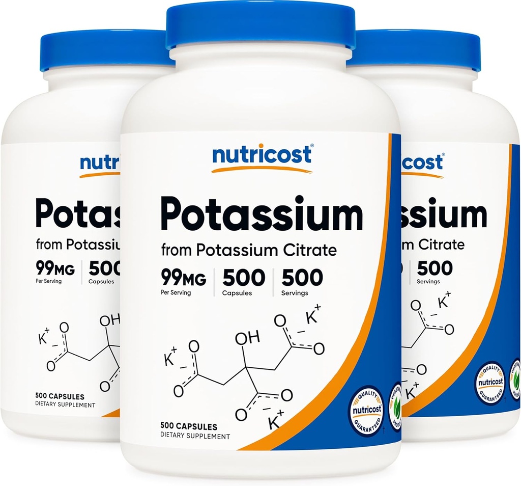 Nutricost kalium Citrát 99 mg, 500 tobolek (3 lahvičky)