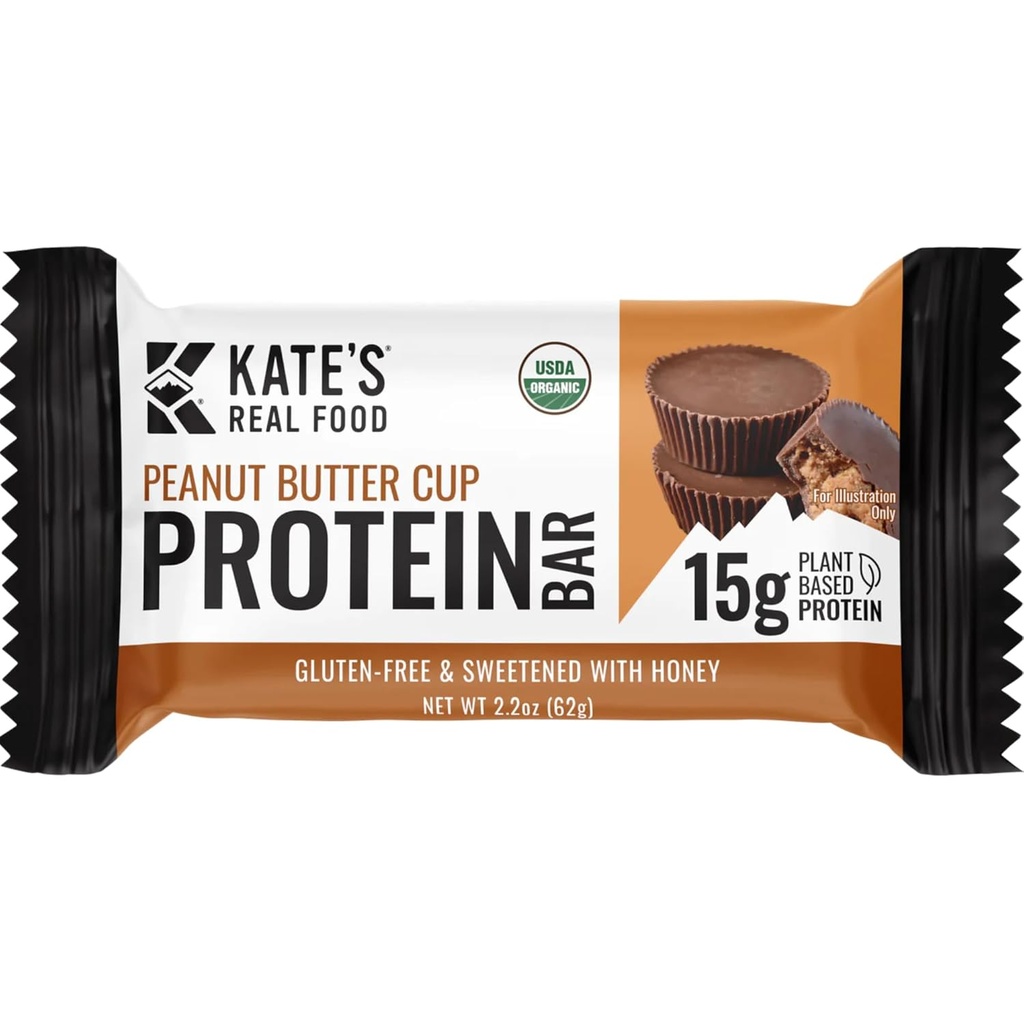 Katina Real Food Organic Protein Bars - (Peanut Butter Cup, 2.2 oz, Pack of 12) - Plant Based Protein Bars - Gluten Free, Soy Free, Non GMO, celá zrna, a všechny přírodní