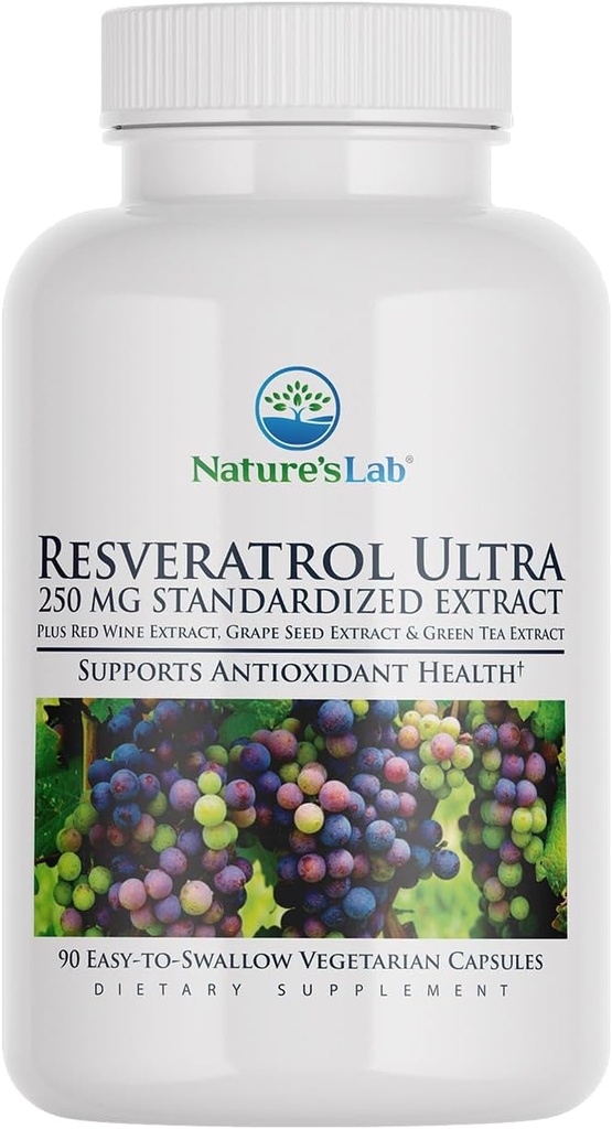 Přírodní laboratoř Resveratrol Ultra - Antioxidant Supplement * - 250mg Trans- Resveratrol, Red Wine Extract, Green Tea Extract- Non- GMO, Gluten Free, Vegan - 90 Počet měsíců