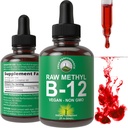 Syrový methyl B12 kapalné kapky. Sublingvální rychlé hraní pokročilý vegan B 12 tekutý vitamín dodatek. Vysoká biologická dostupnost Methylkobalamin B-12 Vitaminy pro energii, Focus a Relief. pro muže + ženy