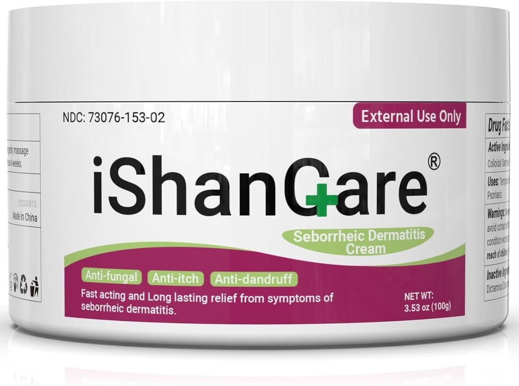 ishancare Seborrheic Dermatitis Cream, maximální síla léčby psoriázy, folikulitida, dermatitida, lupy, Rychlá úleva pro svědění, zarudnutí, podráždění, škálování, 3.53 Oz