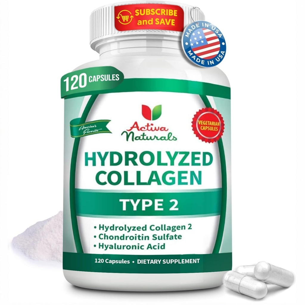 Kolagen Typ 2 Hydrolyzovaný dodatek s Chondroitin a Hyaluronic, pro zdravé vlasy, kůže, hřebíky, žádné plnidla, přísady, a žádné umělé barvy - 120 Vegetariánské kapsle