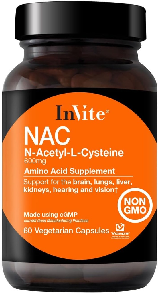 Pozvat zdraví N- acetyl cystein (NAC) - Podporuje zdraví jater a mozku - Dodává esenciální aminokyselin L- cystein a prekurzor Tripeptide Glutathione - 60 Vegetariánské kapsle