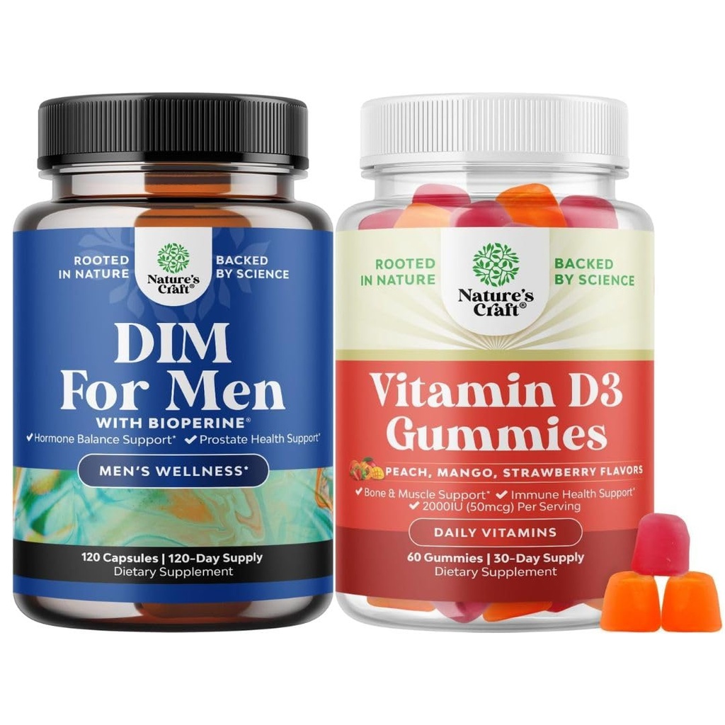 Balení pokročilé Diindolylmethan DIM doplněk pro muže a vitamin D3 Gummies pro denní Wellness pro kostní svalstvo a imunitní podporu