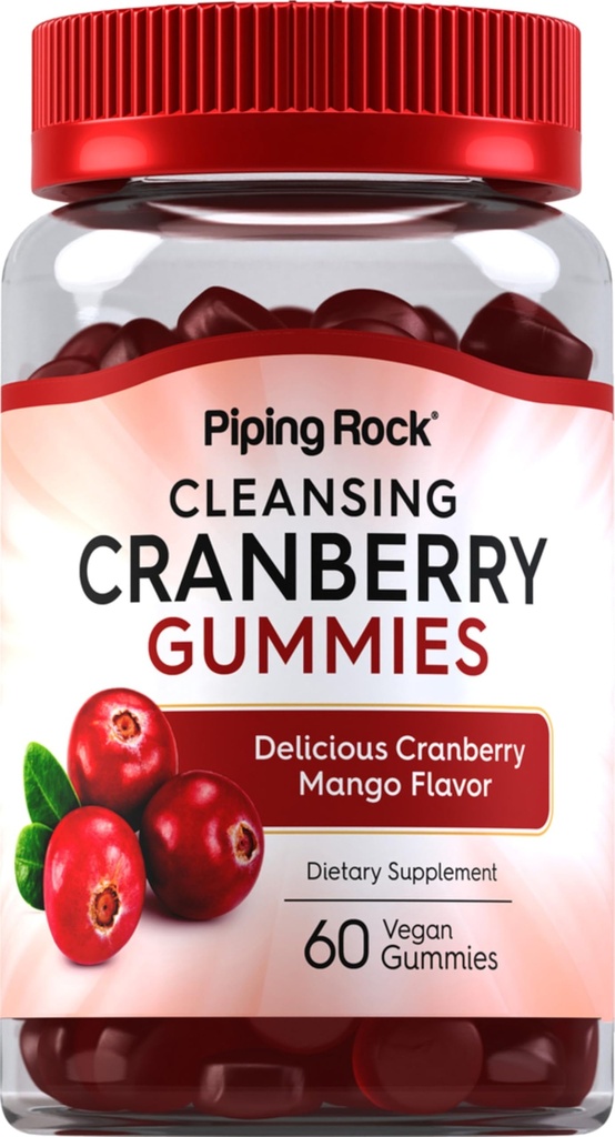 Piping Rock Cranberry Gummies Cranberry 124; 60 hrabě 124; Cleansing dodatek pro ženy a muže 124; Cranberry Mango Flavor 124; Vegan, Non- GMO, gluten zdarma