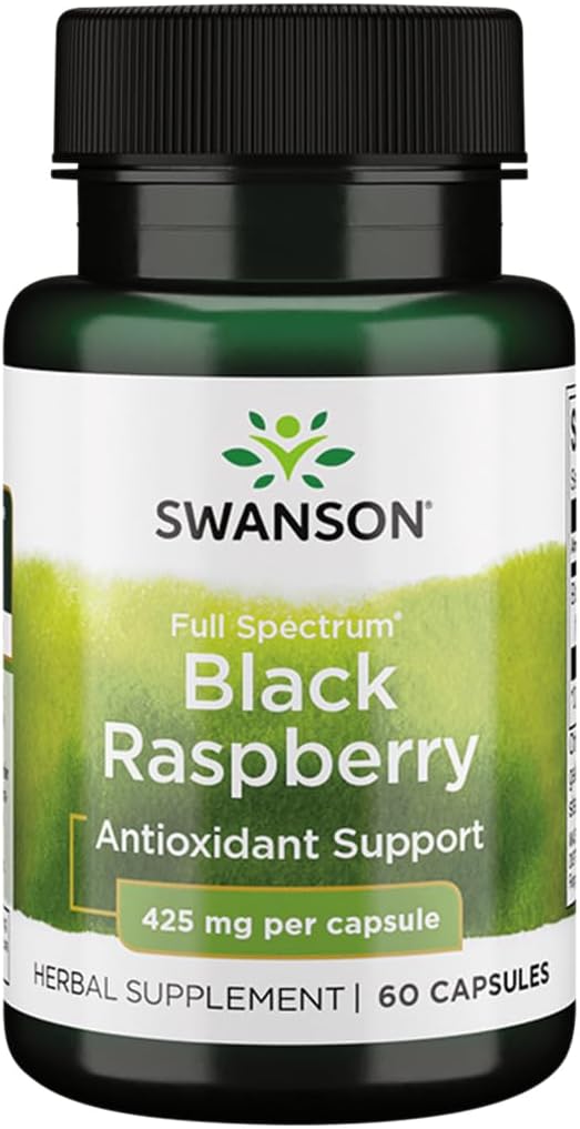 Swanson Black Raspberry - Bylinný dodatek Podpora celkové Wellness podpory - Přírodní zdroj Flavonoids & Vitamin C - (60 Kapsle, 425mg každý)