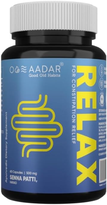 ADAR Re- LAX Zácpa Relief, Ayurvedic Digestion Support a Bowel Wellness Kapsle, 60 jednotek - s Senna, Harade, Ajwain Kapsle pro Digestion