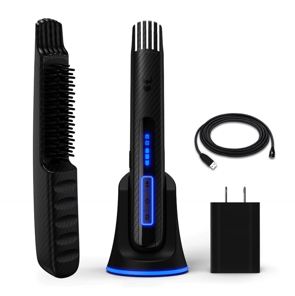 Vousáč Bojový uhlík X - Vyhřívaný Vousák Brush + Vousáč Straightener pro muže - Bezšňůrový Vousáč Brush & Zrychlení Comb - Dobíjecí, 3 Tepelná nastavení, Mikrovlákna Ochranný Rukáv Zahrnuto